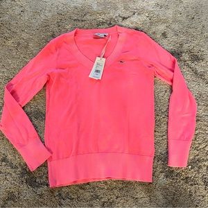 Vineyard Vines Heritage Cotton V-Neck Sweater in Neon Rosa